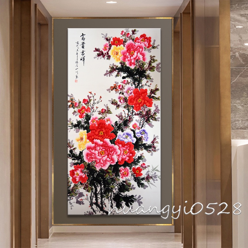โปสเตอร์ภาพวาดผ้าใบ รูปดอกโบตั๋น สไตล์จีน สําหรับแขวนตกแต่งผนังบ้าน ห้องนั่งเล่น