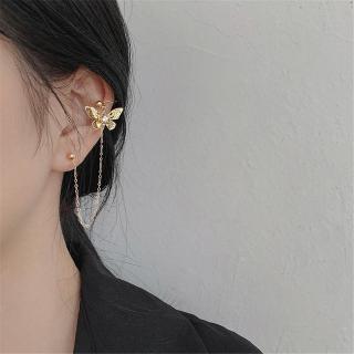 [COD] 1PC Cute Bow Campus Earrings Beautiful Chain Type Temperament Butterfly Ear Clip Accessories