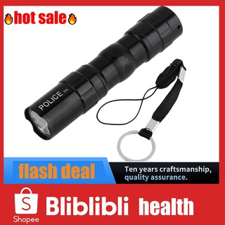 Flash Sale ไฟฉายตำรวจ ขนาดเล็ก LED 3 วัตต์ สีดำ พร้อมสายคล้อง แบบพกพาเดินทาง