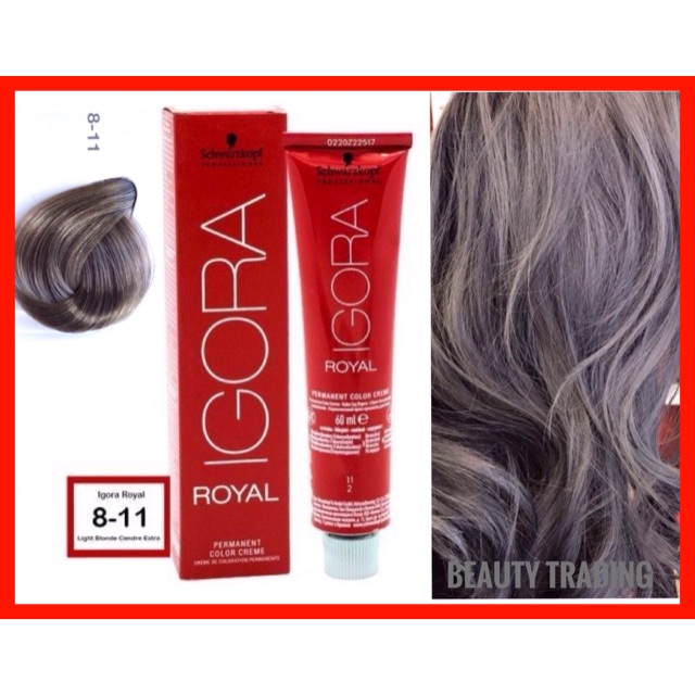 สีเทาหม่น Schwarzkopf Igora Royal 8-11 ชวาร์สคอฟ อีโกร่า รอแยล บลอนด์อ่อนประกายเทาเหลือบเทา สีย้อมผม