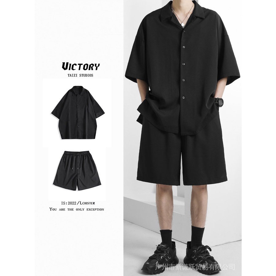 Ice Silk Casual Suit Mens Matching Handsome Summer Thin Style Street Wear Sports Clothes Short