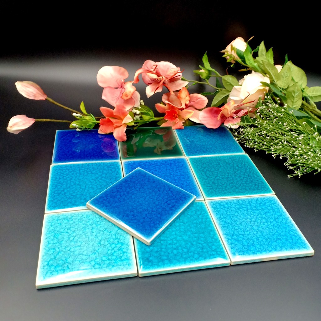 SPP TILE – LANYHOK FAVS กระเบื้องเคลือบ แตกลาน ศิลาดล ปูสระว่ายน้ำ 4x4” 90 แผ่น Ice Style Crackle Glaze Tiles Celadon