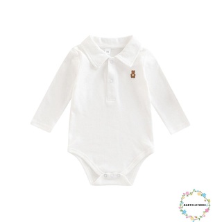 Babyclothes- ชุดจั๊มสูทรอมเปอร์แขนยาวลําลอง คอปก ปักลายการ์ตูนหมี สามเหลี่ยม สําหรับเด็กทารก