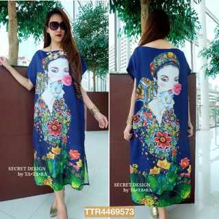 Granddesignplus TTR573**สีน้ำเงิน**รอบอก 48" DOLCE &amp; GABBANA LUXURY QUEEN CHIFFON SILK MAXI