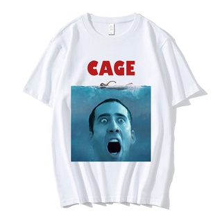 TSHIRTฝ้ายเสื้อยืดลําลอง แขนสั้น คอกลม ลาย Nicolas Cage สีขาว แฟชั่นฮาราจูกุ สไตล์สตรีท สําหรับผู้ชายs-5xl