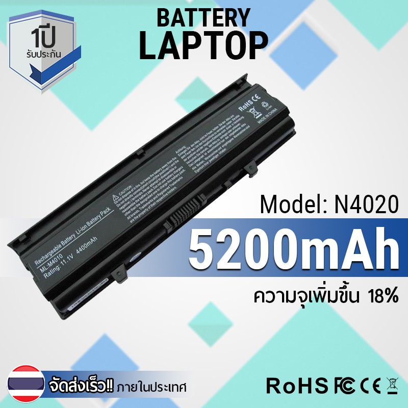 รับประกัน 1 ปี - Battery Notebook Laptop Dell Inspiron 14V, 14VR, M4010, N4020, N4030, N4030D Series