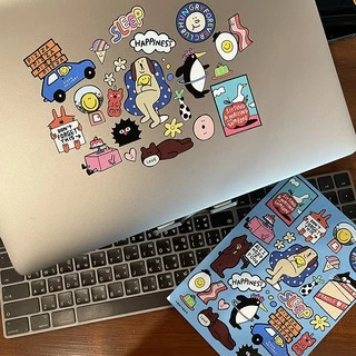 (Nyyydesign) Blue Happiness Sticker Waterproof Size A5 สติกเกอร์ กันน้ำ ไดคัทเเล้วลอกเเปะได้เลย ลอกไม่ทิ้งคราบกาว