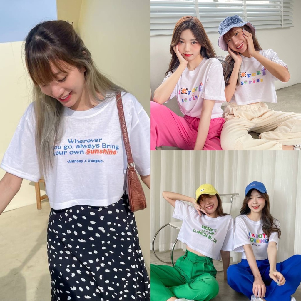 ลด30-50% กดในLive,Video เสื้อครอปทรงไหล่ตก สไตล์เกาหลี ฮิตมาก น่ารักสุดๆ Dream Big Tshirt โอเวอร์ไซน์ พร้อมส่ง อก40