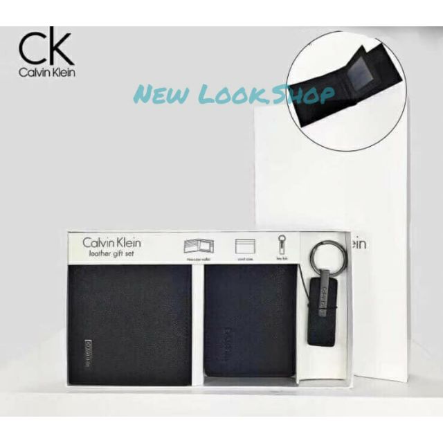 เซ็ตกระเป๋าสตางค์สั้น​ Calvin Klein Leather Short Wallet With Key Fob Gift Box Set