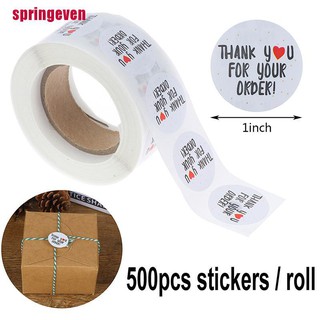 [springeven] 500 ชิ้น / ม้วน ทรงกลม ลาย thank you สําหรับคําสั่งของคุณ สติกเกอร์ปิดผนึก ถุงของขวัญ