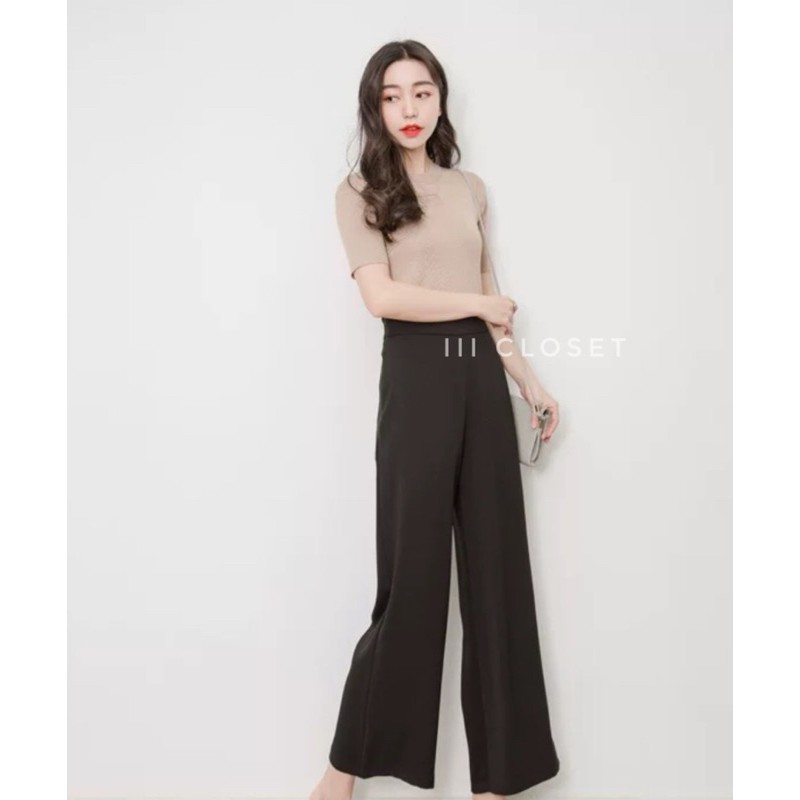 กางเกงขายาว lll Freesize lll PW501 เอวสูง มีขอบ เก็บพุง ตีเกร็ดหน้า เนื้อผ้าวูลเวฟ ผ้านิ่ม ใส่สบาย