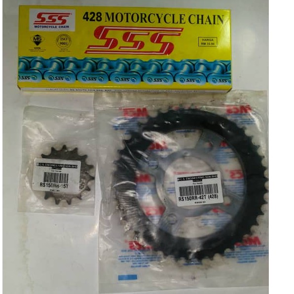 MCS SPROCKET SET สําหรับ HONDA RS150 15T-38T-42T พร้อมโซ่ SSS NORMAL และ HEAVY DUTY