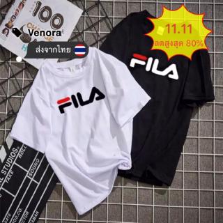 FILA เสื้อฟิล่า เสื้อยืดแขนสั้นแฟชั่นเกาหลีแขนสั้นเสื้อยืดหลวม พิมพ์ตัวอักษร เสื้อคู่รัก (ดำ)ILA เสื้อฟิล่า เสื้อยืดแขนส