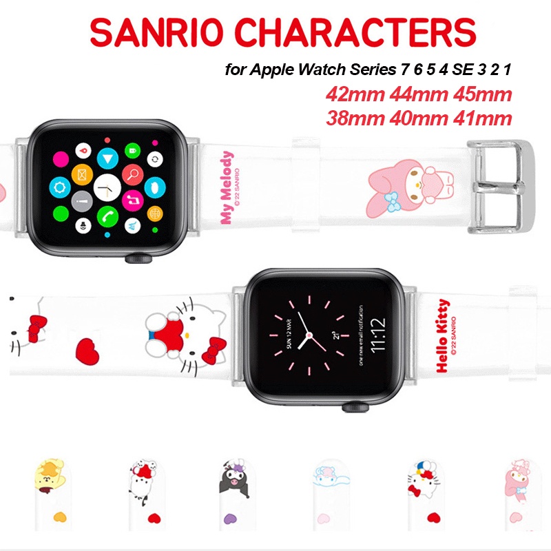 SANRIO สายนาฬิกาข้อมือเจลลี่นิ่ม แบบใส ลาย Hello Kitty My Melody สําหรับ Apple Watch Ultra 49mm Series 8 7 6 5 4 SE 3 2 1(41 มม. 45 มม. 44 มม. 40 มม. 42 มม. 38 มม.) iWatch