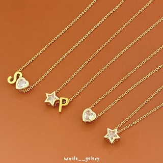 whale_galaxy-Heart and Star alphabet necklace stainless steel สร้อยคอสแตนเลสสตีล ชุบทอง 18k