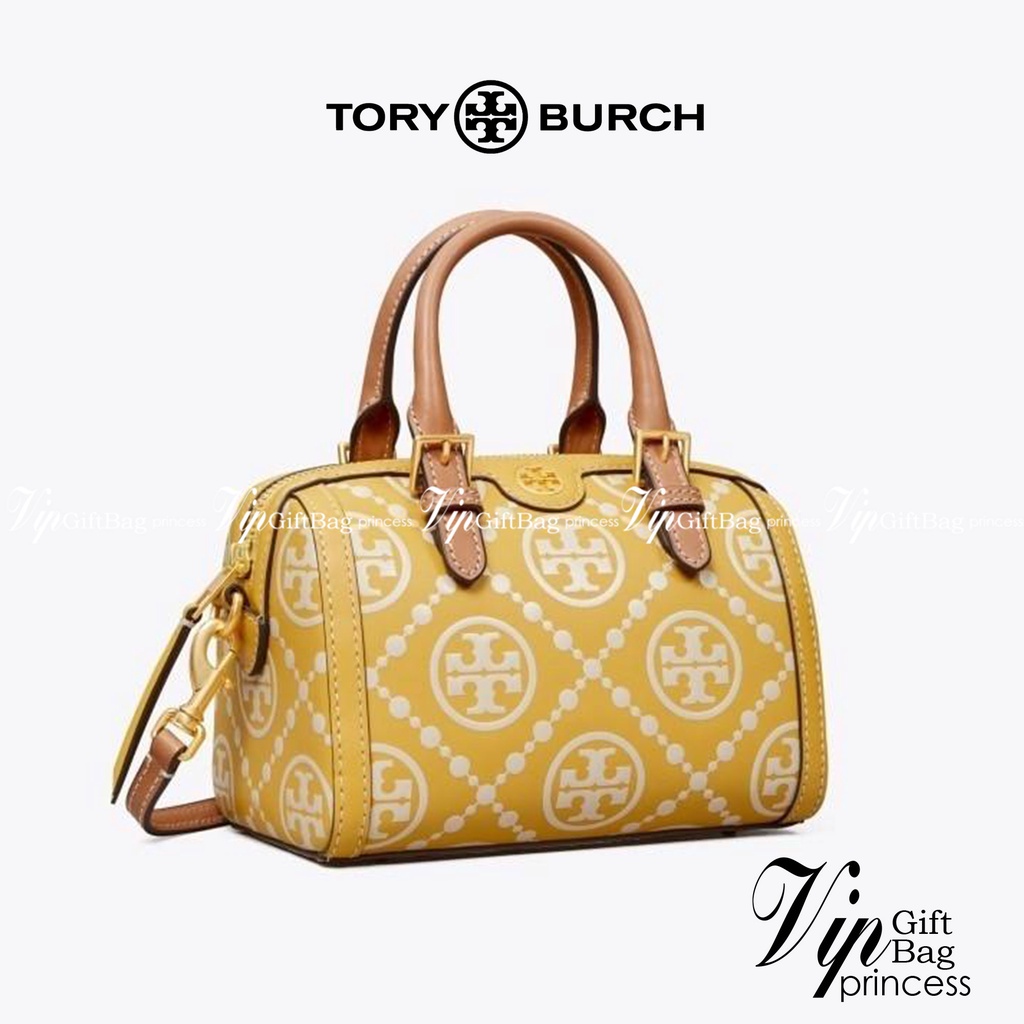 Tory Burch T-Monogram Mini Embossed Wine Bucket Bag / Tory Burch Mini Bucket กระเป๋าถือหรือสะพายไหล่ ทรงหมอนขนาดเล็ก