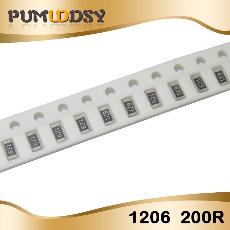 100pcs 1206 ตัวต้านทาน SMD ตัวต้านทานชิป 200 โอห์ม 0.25W 1/4W 200R 201