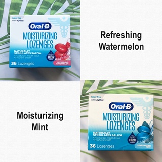 (Oral-B®) Moisturizing Lozenges, Refreshing Watermelon or Moisturizing Mint 36 Lozenges ลูกอมดับกลิ่นปาก ทำให้ปากไม่แห้ง ลมหายใจสดชื่น สูตรปราศจากน้ำตาล