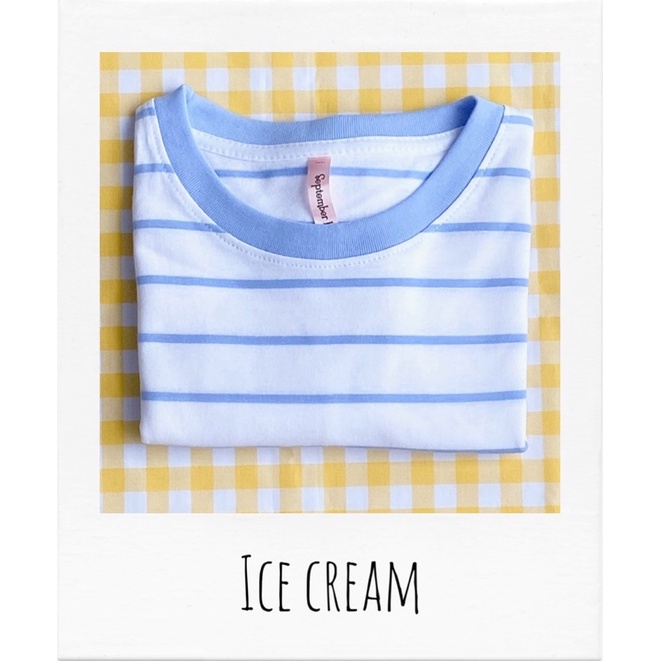 เสื้อยืดลายขวาง ลายทาง แขนสั้น ชุดครอบครัว ชำระปลายทางได้ Icecream