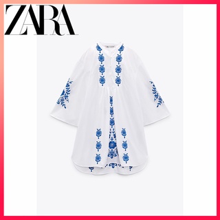 Zara กระโปรงคาร์ดิแกน เอวปานกลาง ปักลาย สีขาว แฟชั่นฤดูร้อน