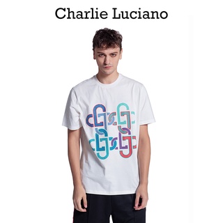 Charlie Luciano เสื้อยืดแขนสั้น ทรงหลวม พิมพ์ลาย สีขาว สําหรับผู้ชายS-5XL