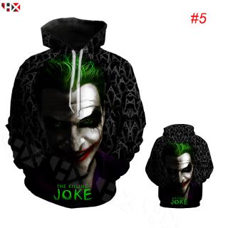 HX New โจ๊กเกอร์ Joker DC Movie 3D พิมพ์ Hoodies ลำลองแขนยาวแฟชั่นเสื้อคลุมด้วยผ้า