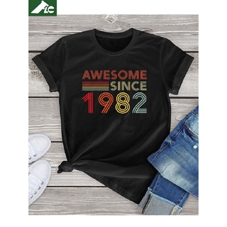 เสื้อยืด พิมพ์ลายกราฟฟิค Awesome Since 1982 40th Birthday สไตล์วินเทจ สําหรับผู้หญิง 40 ปี