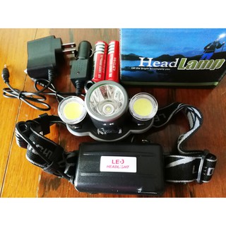 headlamp ไฟฉายคาดศีรษะ 3 หัวไฟ เปิด-ปิด ได้ 4 function ให้แสงสีไฟขาว พร้อมแบตเตอรี่2ก้อน และสายชาร์จบ้านในกล่อง