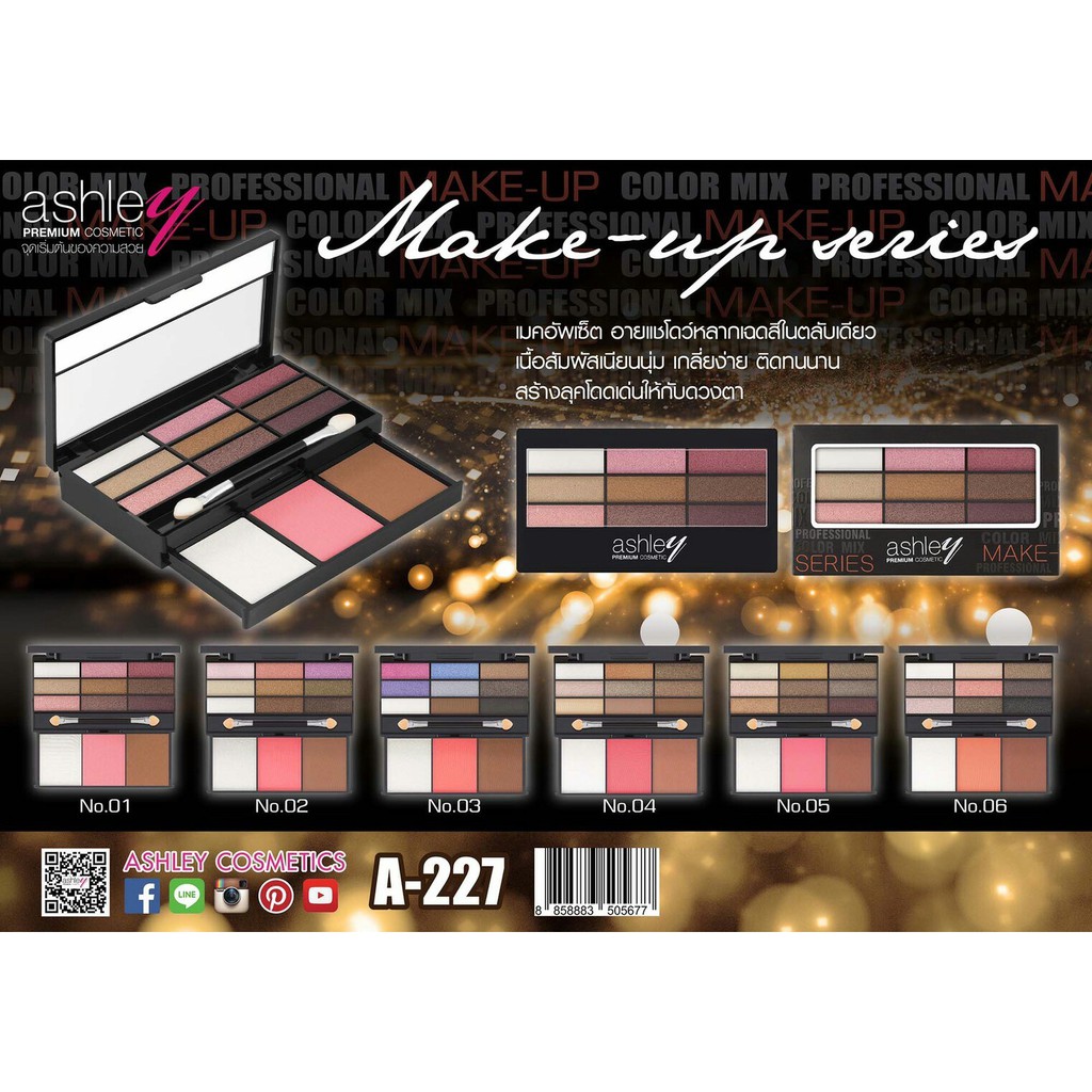 อายแชโดว์ 9 สี +ไฮไลท์บลัชออน ASHLEY MAKE-UP SERIES A-227