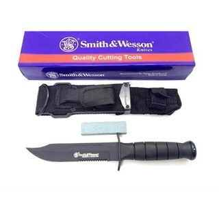 มีดเดินป่า มีดใบตาย Smith&amp;Wesson Search&amp;Rescue สีดำ ฟรีหินลับมีด