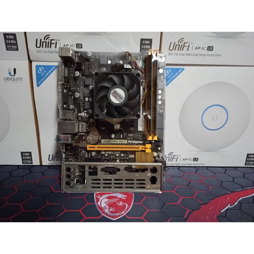 เมนบอร์ด BIOSTAR A68MD Pro Ver.6.0 CPU AMD A6-5400K แรม 4GB DDR3 มีฝาหลัง สวยพร้อมใช้ (สินค้าส่งเร็ว