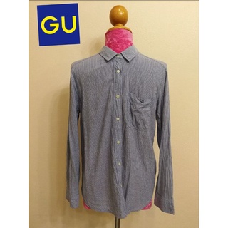 GU Brand_2nd hand เสื้อเชิ้ตแขนยาวผ้าเรยอน​ 48% ผ้าลินิน 45% ผ้าฝ้าย 7%/ size L/ Made in Combodia แท้มือสองกระสอบนำเข้า