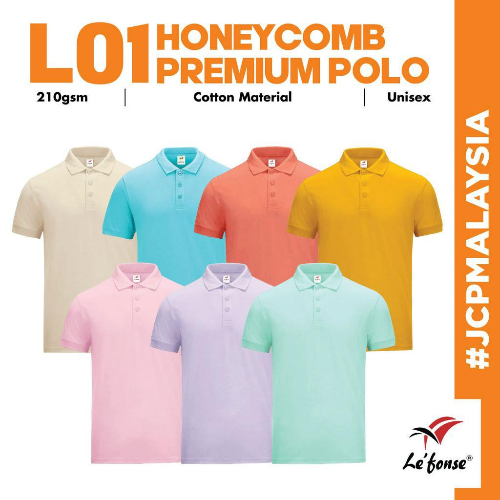 JCP x LEFONSE พรีเมี่ยมผ้าฝ้ายรังผึ้งเสื้อโปโล L01 Unisex 210gsm Breathable สมาร์ท Casual Polo Baju 