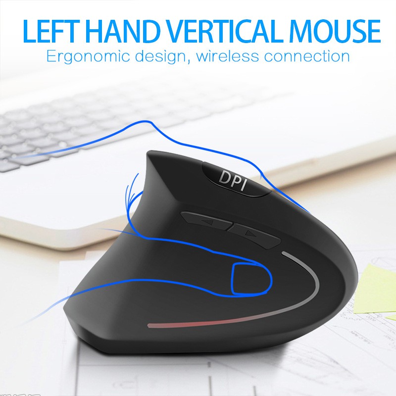 เมาส์แนวตั้งไร้สาย 2.4G สําหรับมือซ้าย USB Ergonomic Optical Mouse มือซ้ายความแม่นยําสูงปรับ 800/ 12