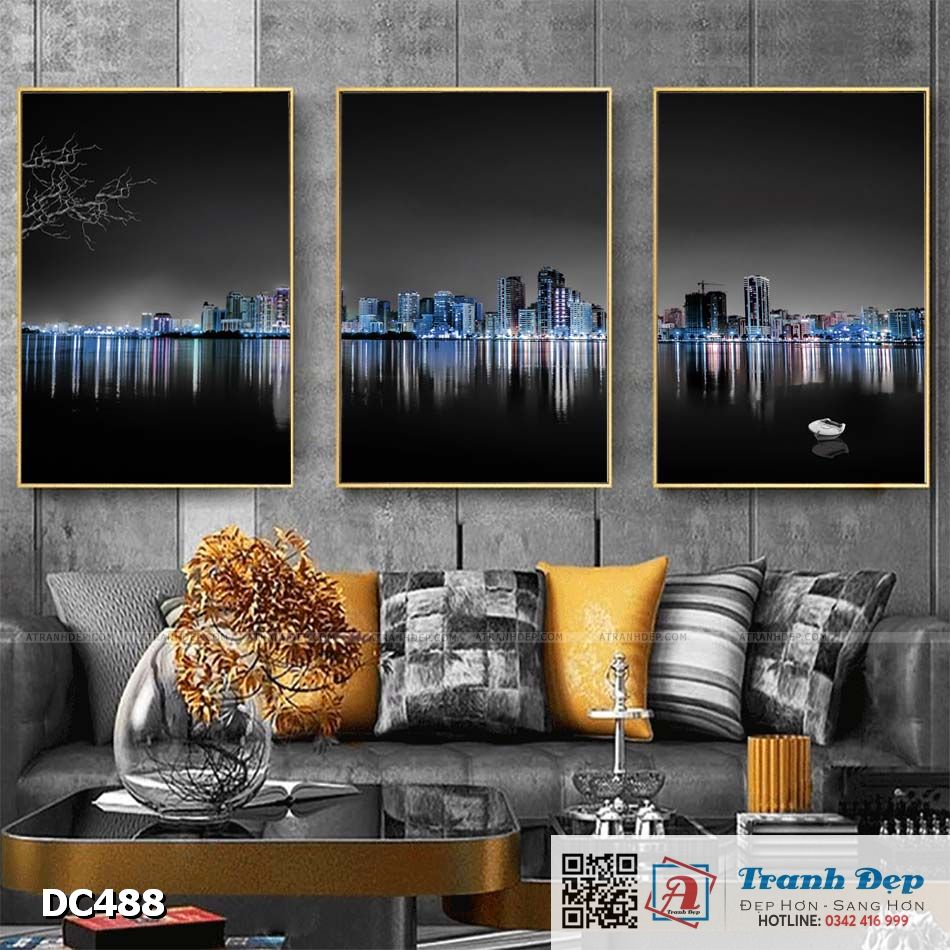 ชุดภาพวาดผ้าใบติดผนัง 3 ชิ้น Decor City by the River - DC488