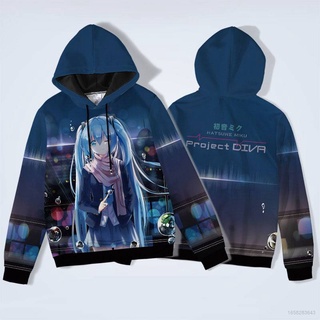 เสื้อกันหนาวแขนยาว มีฮู้ด ทรงหลวม ขนาดใหญ่ ลายการ์ตูนอนิเมะ Hatsune Miku สําหรับแต่งคอสเพลย์