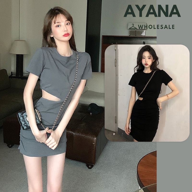 เดรสมินิทรงเอแต่งเว้าเอวเซ็กซี่ เดรสผู้หญิงเว้าเอวข้างเดียว เดรสกระโปรงสั้นแขนสั้นคอกลมสวยๆราคาดีงาม