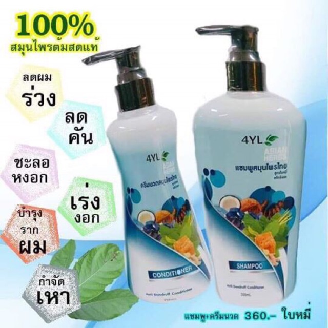 แชมพู+ครีมนวดสมุนไพร 4YL Thailand สูตรมะกรูด,สูตรใบหมี่