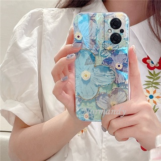 เคสโทรศัพท์ Girl Style Fashion Casing for OPPO Reno 8 8Z 8Pro 7 7Z 7Pro 6 6Z 6Pro Z Pro A57 A77 5G 4G 2022 New Blu-ray Rhinestones Painting Romantic Purple Flower Phone CaseTPU Soft Back Cover เคส