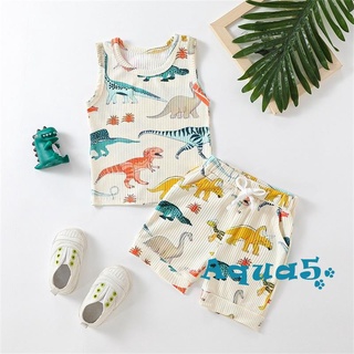 AQQ-Baby Two Pieces Clothes Outfit, Round Neck Sleeveless Dinosaur Printed Vest and Elastic Waist Shorts