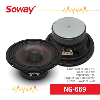 Soway NG-669 (หน้าม่วง หมวกเคฟล่า) ลำโพงเสียงกลาง 6.5นิ้ว แม่เหล็ก 100x15mm Voice : 25.5 4Ω ลำโพงรถยนต์1คู่