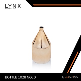 JJGLASS - (LYNX) BOTTLE 1028 GOLD  - แจกันแก้ว แจกันขวด แจกันสีทอง แจกันสีทอง ขวดแก้วสีทอง ขวดสีทอง แฮนด์เมด ความสูง 25.4 ซม.