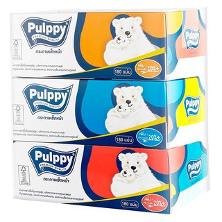 ✨ขายดี✨ พัลพ์พี่ กระดาษเช็ดหน้า แบบกล่อง 180 แผ่น แพ็ค 3 PULPPY Tissue Paper 180 Sheets Pack 3