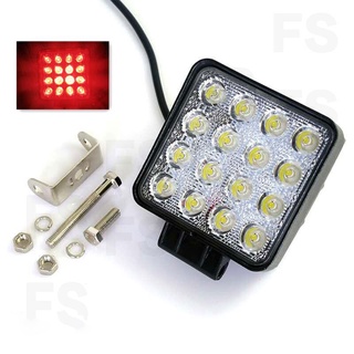 ไฟสปอร์ตไลท์ สี่เหลี่ยม สีแดง 12V-24V 16LED 48W (เรือ มอเตอร์ไซค์และรถยนต์ )