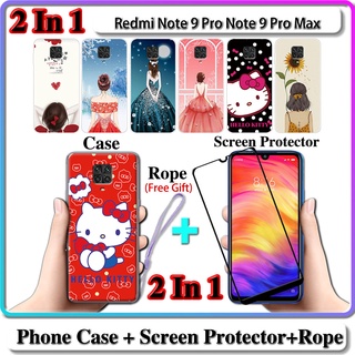 2 IN 1 เคส Redmi Note 9 Pro Note 9 Pro Max เคส พร้อมกระจกนิรภัยโค้ง เซรามิค ป้องกันหน้าจอ สําหรับเด็กผู้หญิง และคิตตี้