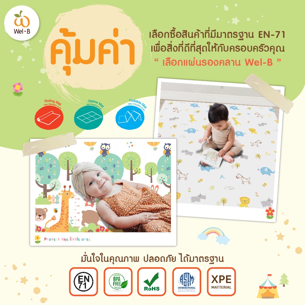 Wel-B แผ่นรองคลาน แบบจิ๊กซอว์ (6 แผ่น/ชุด) Puzzle Mat YG202 PZ-001 -  เบาะเด็ก เสื่อรองคลาน - รูปที่ 6