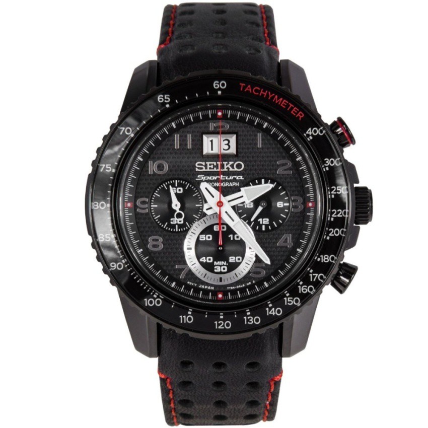 Seiko Sportura Chronograph Tachymeterนาฬิกาข้อมือผู้ชายสายหนังรุ่นSPC141P1-Black