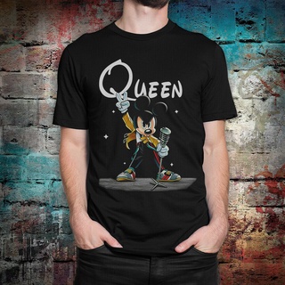 เสื้อยืดโอเวอร์ไซส์เสื้อยืดแฟชั่นผู้ชายคอกลมผ้าฝ้ายพิมพ์ลาย Mickey Mouse As Freddie Mercury RockS-3XL