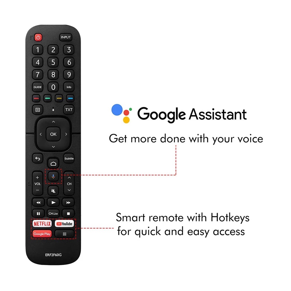 Hisense ERF2F60G เสียง Google Assistant รีโมทคอนโทรลสําหรับ Hisense 32 นิ้ว HD สมาร์ท Android LED TV