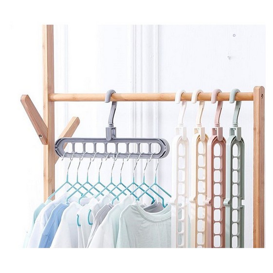 ไม้แขวนเสื้ออเนกประสงค์ ประหยัดพื้นที่ภายในตู้เสื้อผ้า 9 ช่อง คละสี